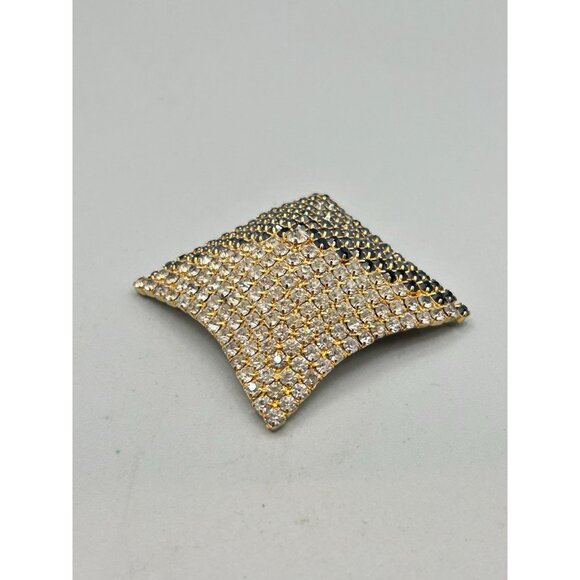 Vintage Rhinestones Pin Brooch Black Clear Prong Set Pyramid Shaped Square Pin - Picture 4 of 7